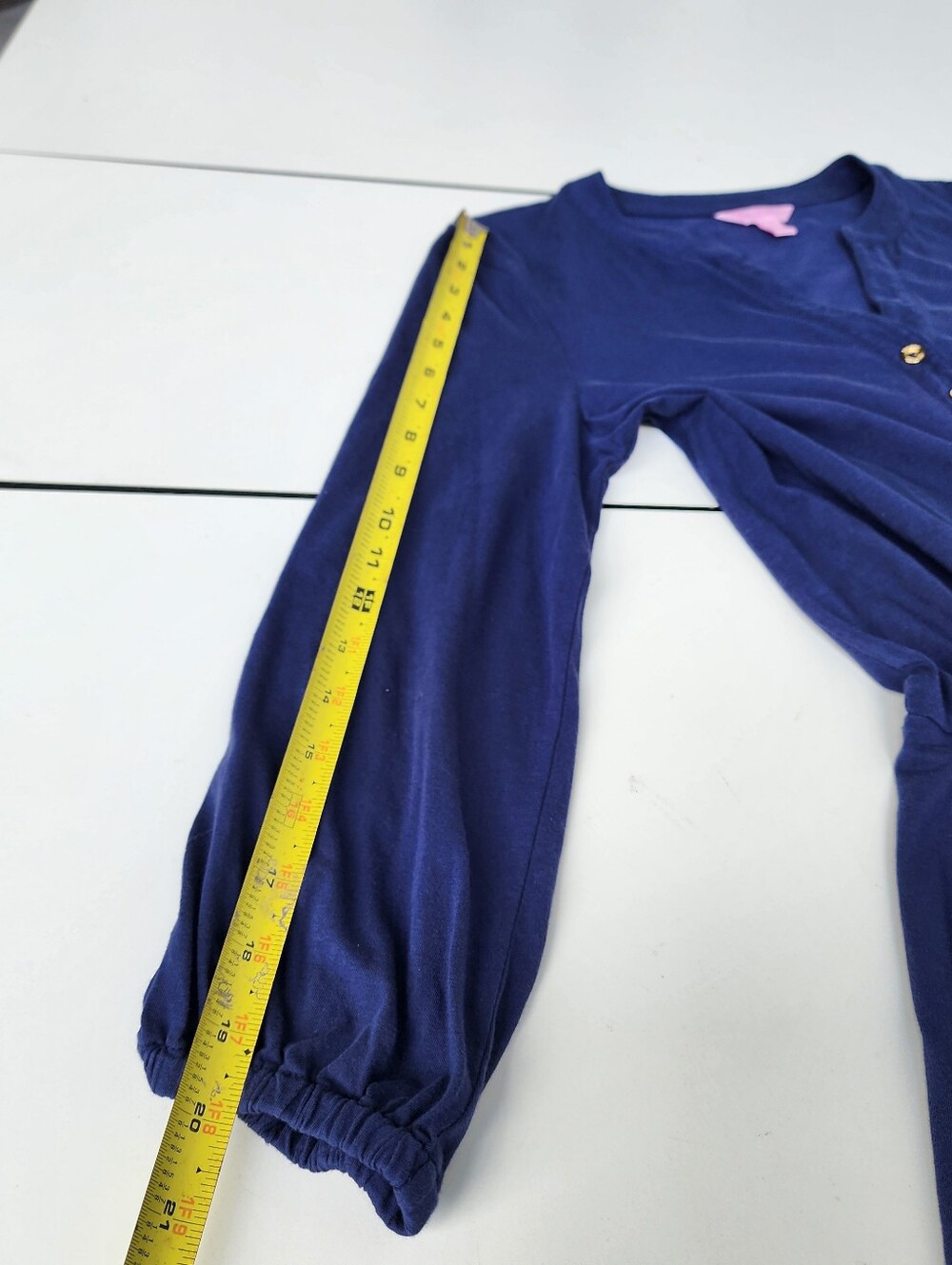 LILLY PULITZER Beckett Blouson Jersey Dress Navy Blue 3/4 Sleeve Pima Cotton M - Picture 15 of 16